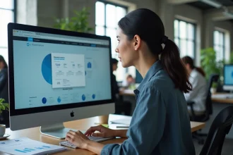 Analyste web étudiant l'impact d'une popup sur le référencement SEO d'une page web sur son écran d'ordinateur