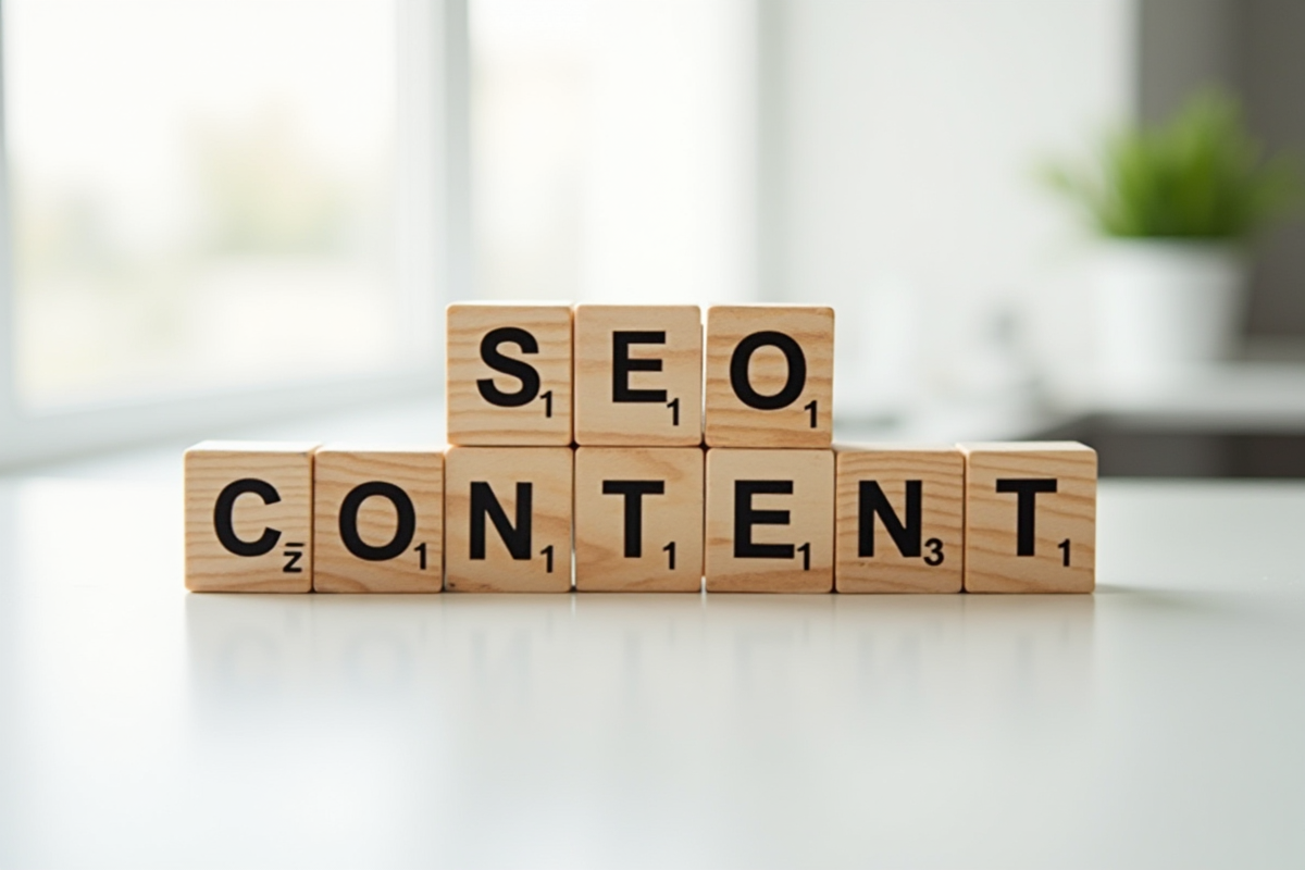Blocs en bois avec SEO et mots clés en pattern web