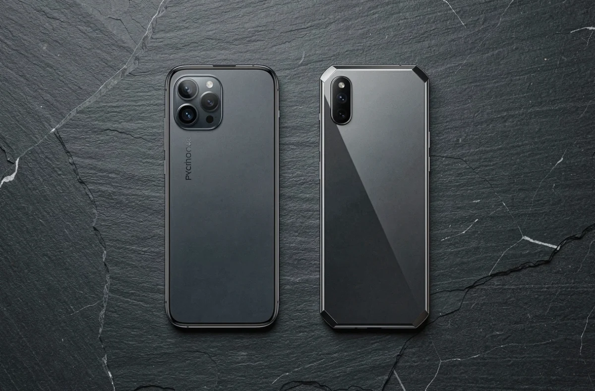 Comparaison côte à côte du design Samsung Galaxy S24 et S25 sur fond ardoise révélant l'évolution du module caméra et du châssis