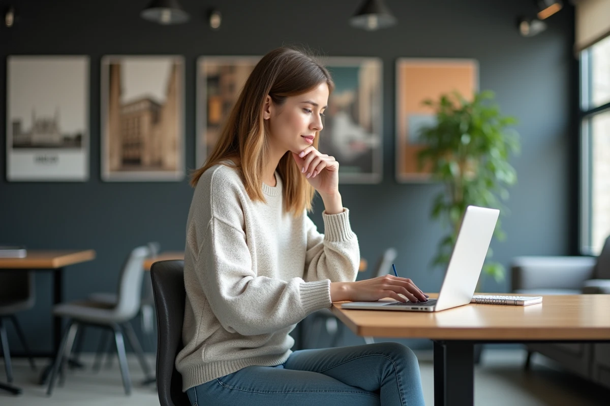 Femme d affaires détendue utilisant un ordinateur au bureau à Caen