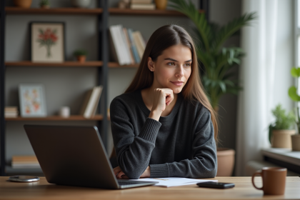 Jeune femme concentrée travaillant sur son ordinateur dans un bureau