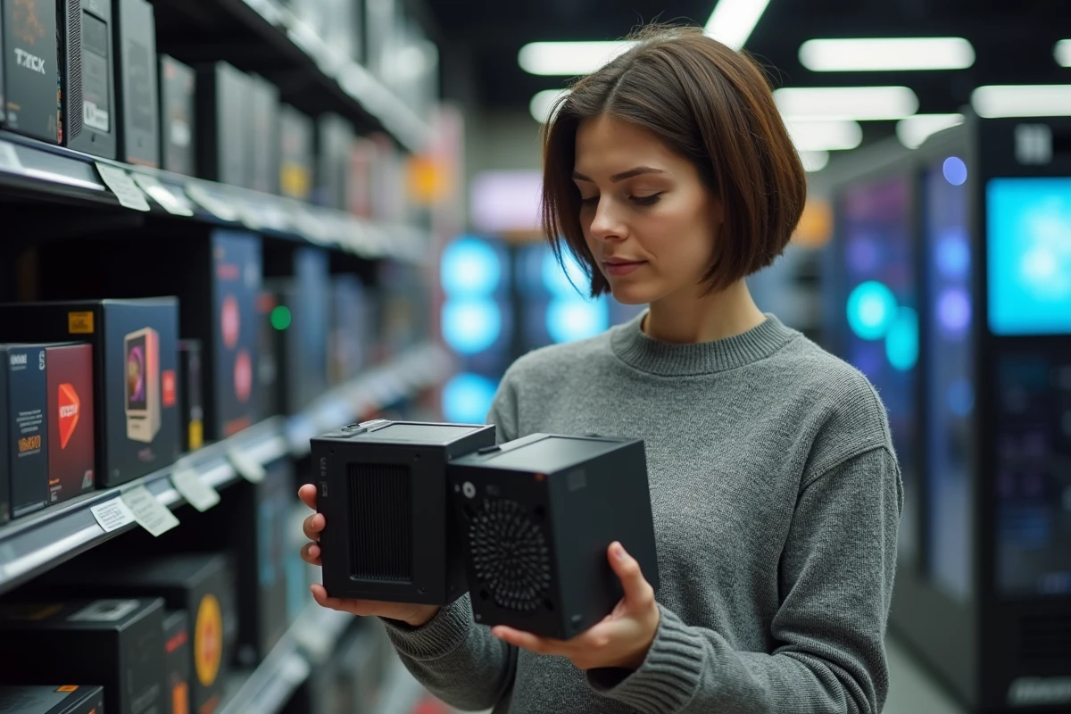 Femme comparant deux blocs d