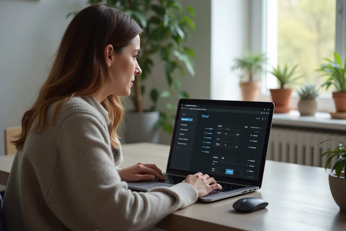 Femme testant la sensibilit&eacute; de la souris sur un ordinateur portable