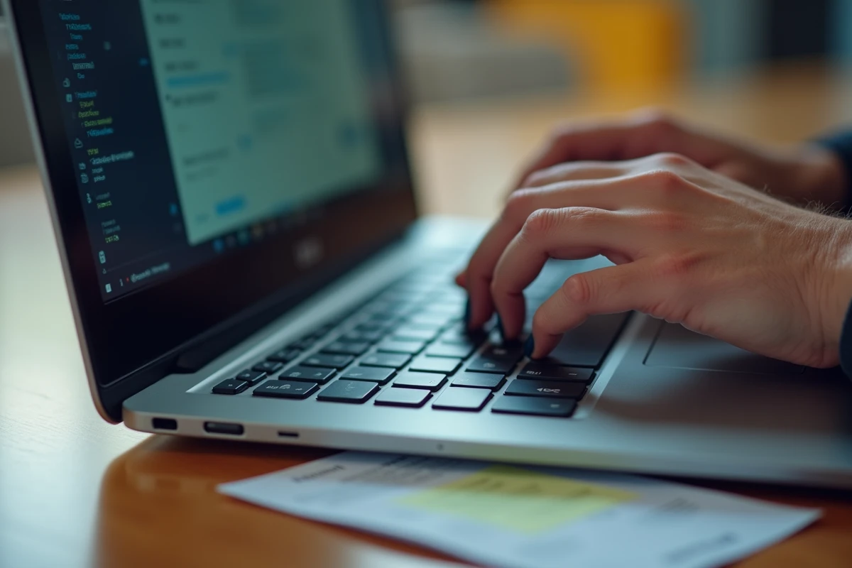 Gros plan sur un clavier AZERTY d'entreprise avec combinaison de touches pour insérer le symbole arobase