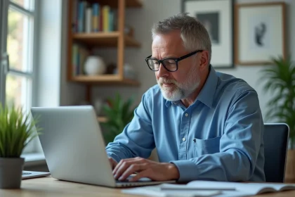 Homme en bureau &agrave; domicile v&eacute;rifiant ses plugins navigateur
