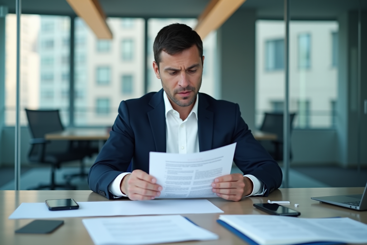 Homme en réunion vérifiant un document GDPR au bureau