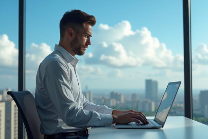 Homme d'affaires travaillant sur son ordinateur dans un bureau moderne