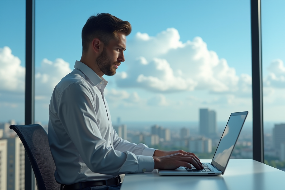 Homme d'affaires travaillant sur son ordinateur dans un bureau moderne