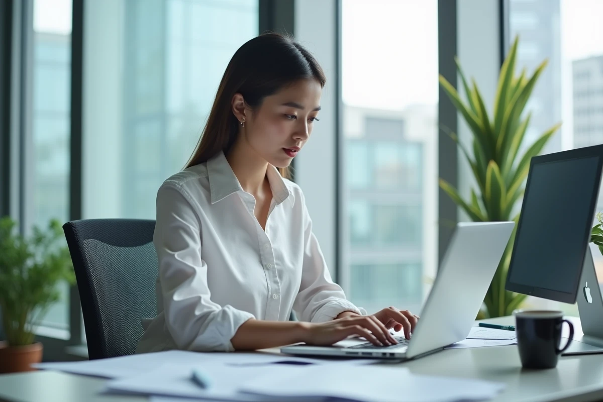 Jeune femme professionnelle analysant un fichier Excel au bureau
