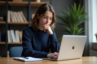 Jeune femme utilisant un Chromebook dans un bureau moderne