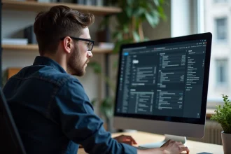 Jeune homme en configuration réseau dans un bureau moderne