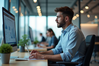 Jeune homme professionnel analysant des visualisations de données