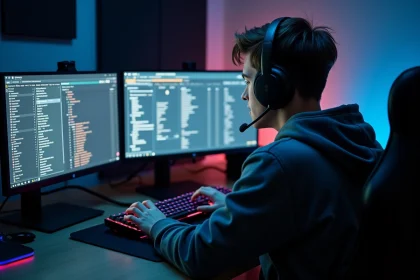 Joueur sur un serveur FiveM whitelist avec double écran et interface de roleplay