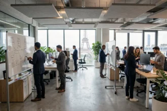 Vue d'ensemble d'un grand bureau tech moderne à Paris représentant les meilleures ESN parisiennes
