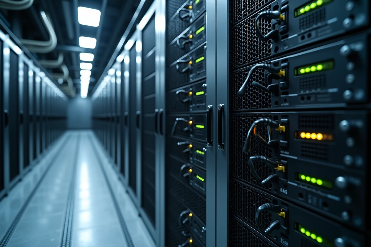 Rack de serveurs dans un datacenter dédié à l'hébergement de serveurs FiveM